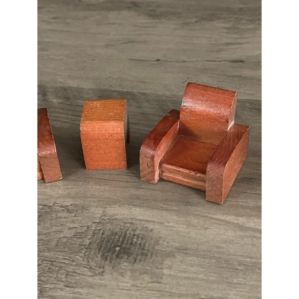 3 pc Set of Vintage Mid-Century Dollhouse Furniture‎ Sofa Chair Table Good Cond!